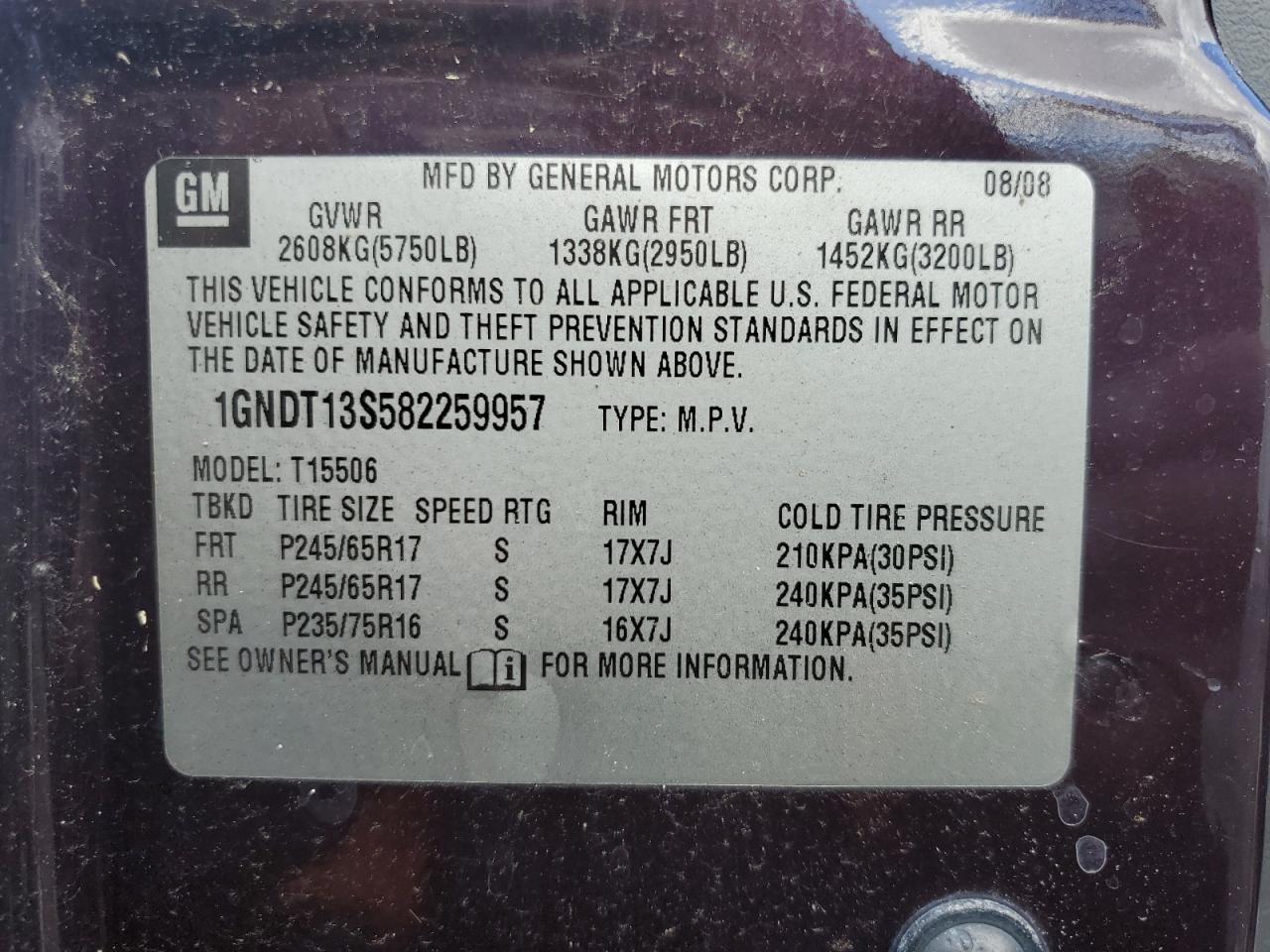 2008 Chevrolet Trailblazer Ls VIN: 1GNDT13S582259957 Lot: 85695695