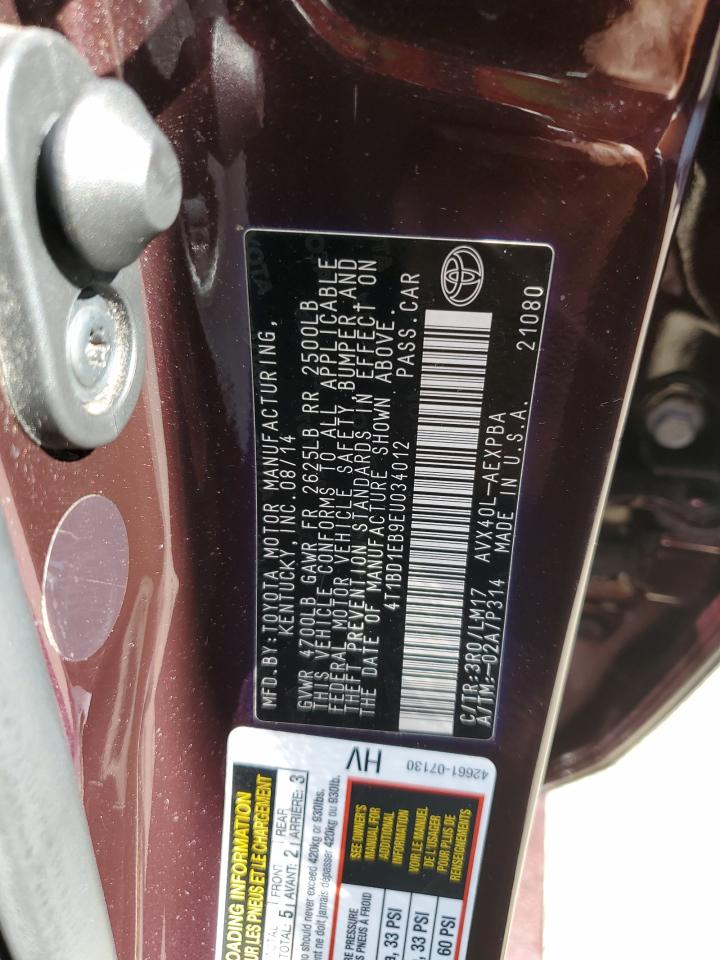 2014 Toyota Avalon Hybrid VIN: 4T1BD1EB9EU034012 Lot: 82409165