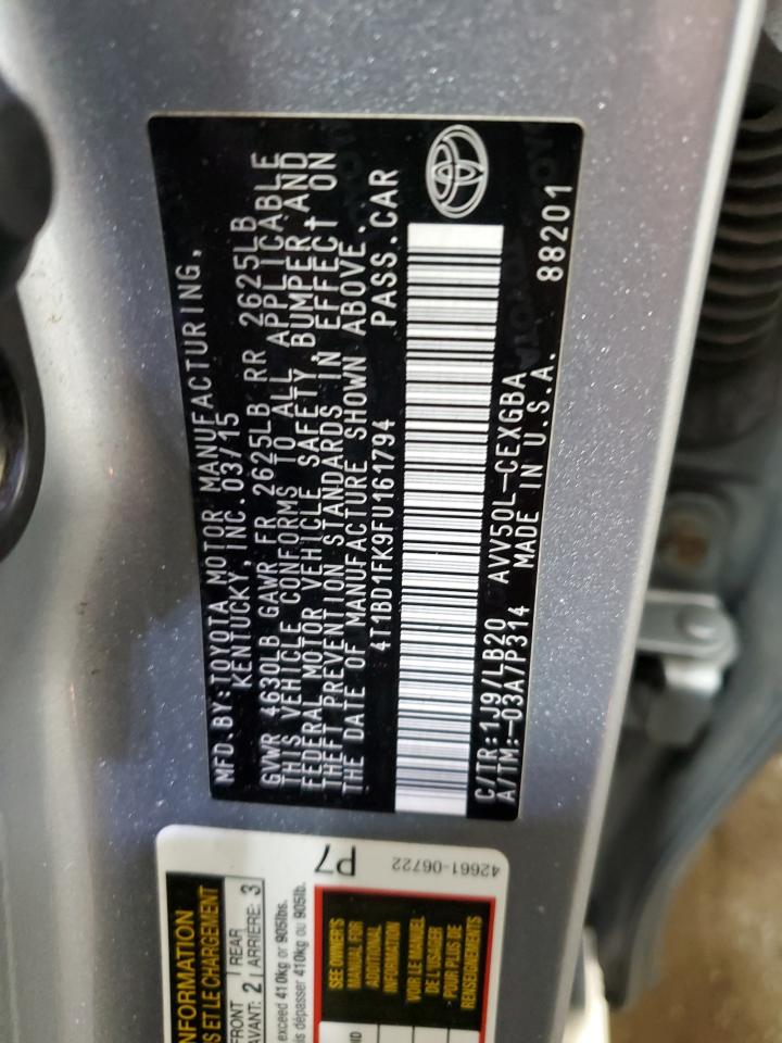 2015 Toyota Camry Hybrid VIN: 4T1BD1FK9FU161794 Lot: 86062595