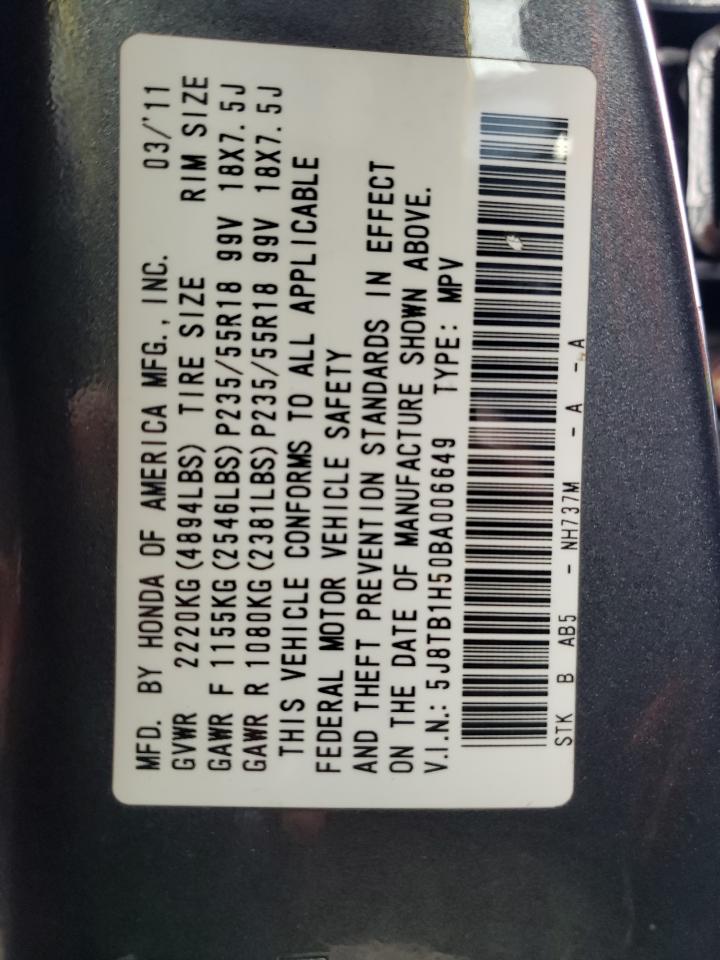 2011 Acura Rdx Technology VIN: 5J8TB1H50BA006649 Lot: 85166255