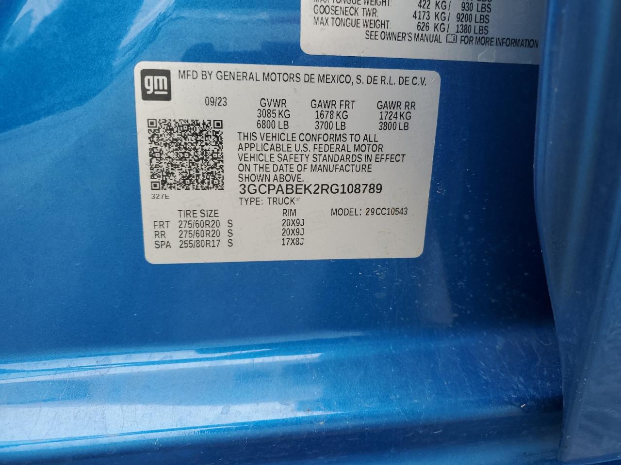 2024 Chevrolet Silverado C1500 Custom VIN: 3GCPABEK2RG108789 Lot: 81911385