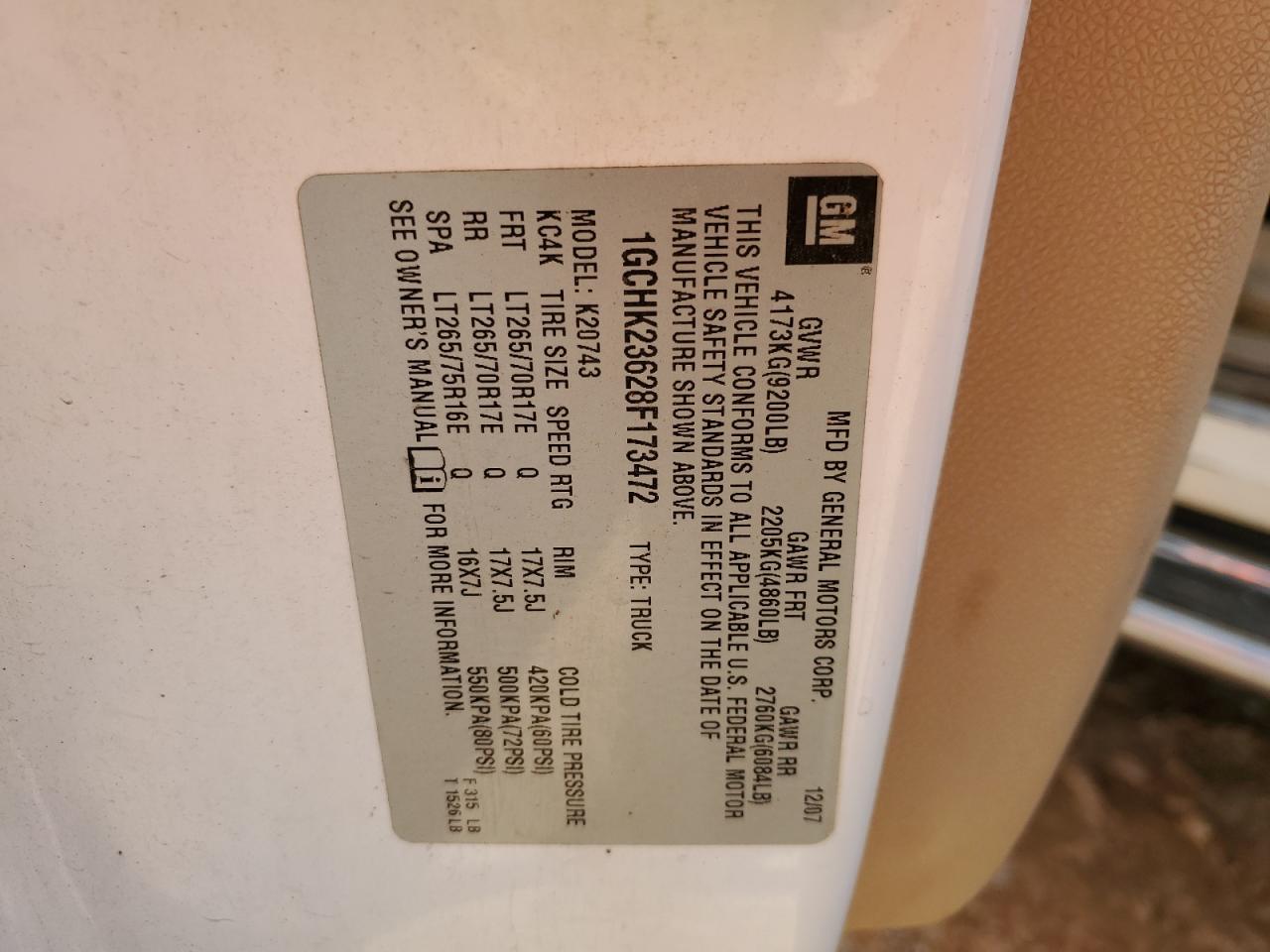 2008 Chevrolet Silverado K2500 Heavy Duty VIN: 1GCHK23628F173472 Lot: 84760475