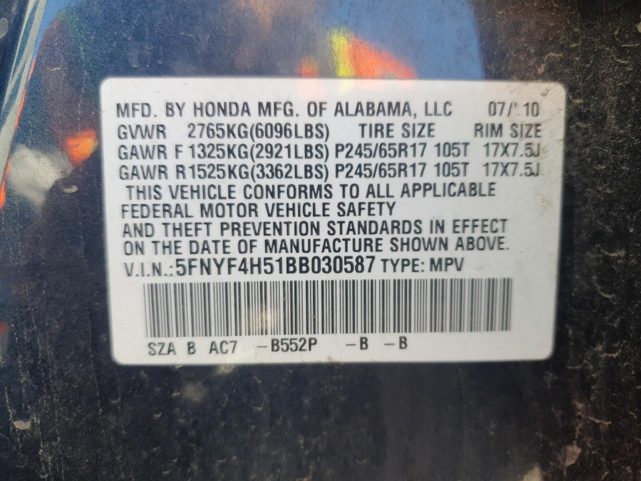 2011 Honda Pilot Exl VIN: 5FNYF4H51BB030587 Lot: 87464625