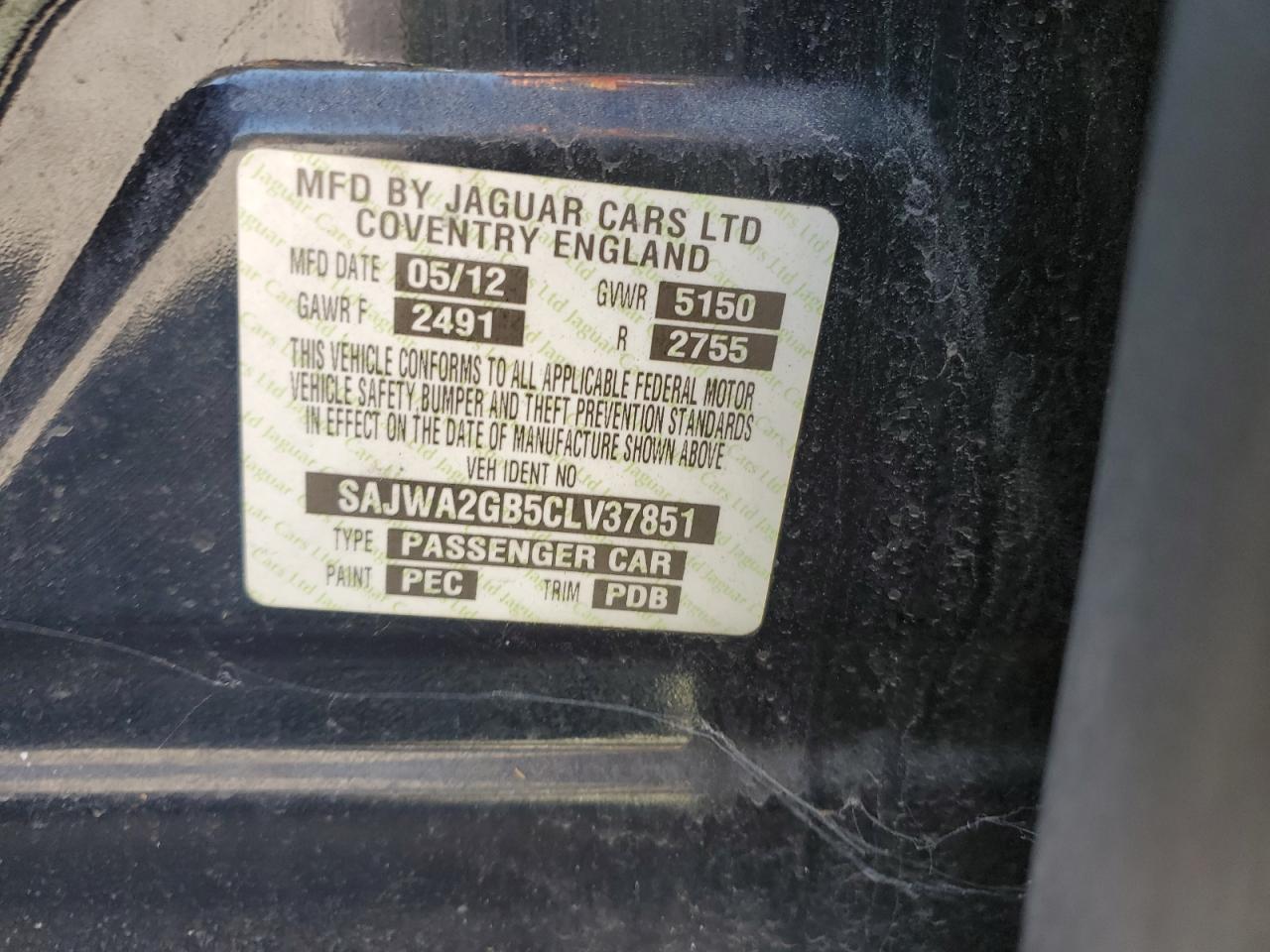 2012 Jaguar Xjl VIN: SAJWA2GB5CLV37851 Lot: 81937725