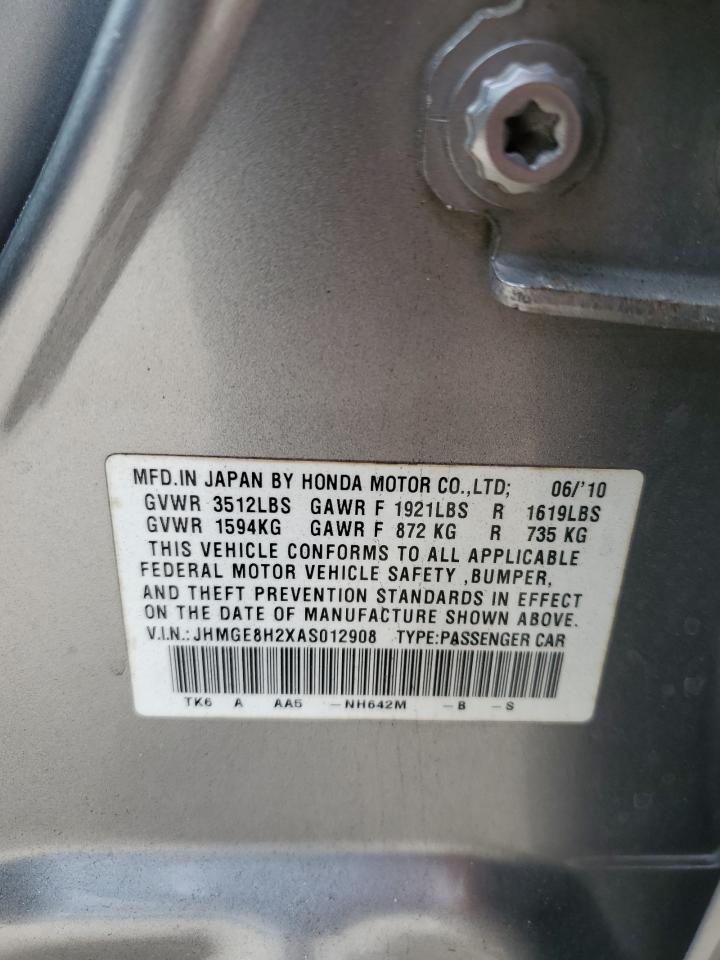 2010 Honda Fit VIN: JHMGE8H2XAS012908 Lot: 85724875