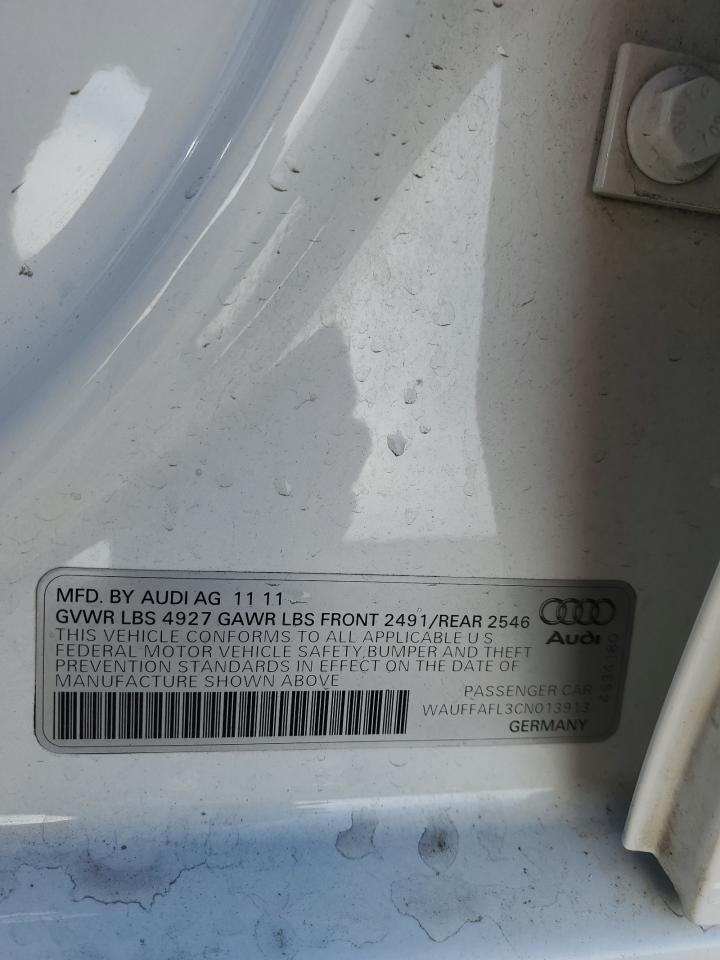 2012 Audi A4 Premium Plus VIN: WAUFFAFL3CN013913 Lot: 90085805