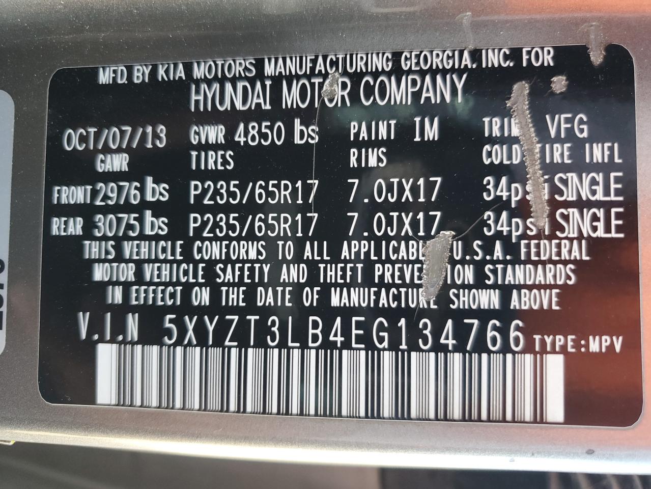 2014 Hyundai Santa Fe Sport VIN: 5XYZT3LB4EG134766 Lot: 82564035