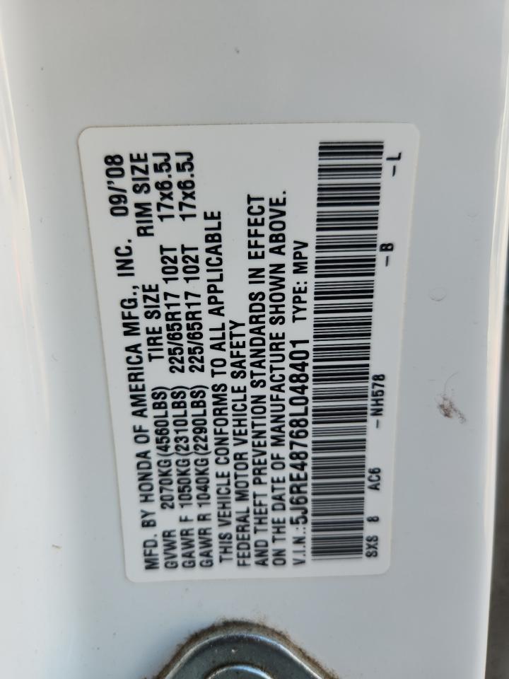 2008 Honda Cr-V Exl VIN: 5J6RE48768L048401 Lot: 87235945