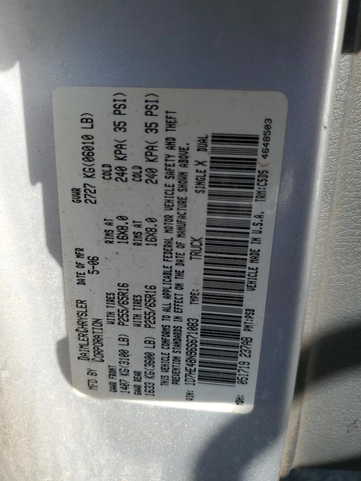 2006 Dodge Dakota Quad Slt VIN: 1D7HE48N96S671083 Lot: 89634915