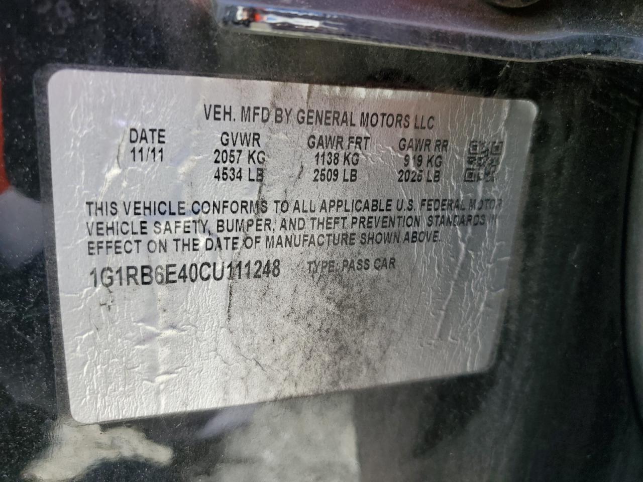 2012 Chevrolet Volt VIN: 1G1RB6E40CU111248 Lot: 87022025