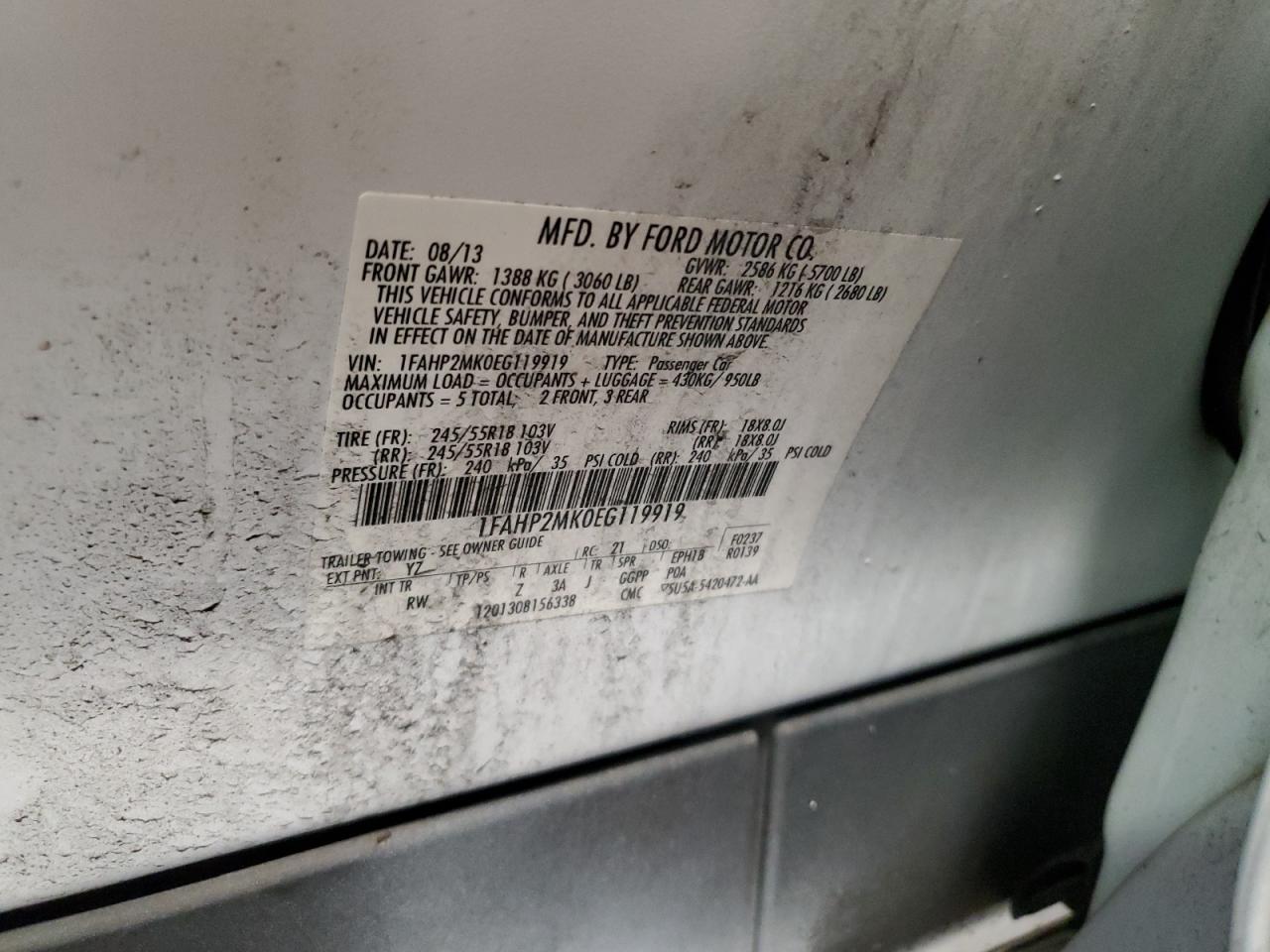 2014 Ford Taurus Police Interceptor VIN: 1FAHP2MK0EG119919 Lot: 87413335