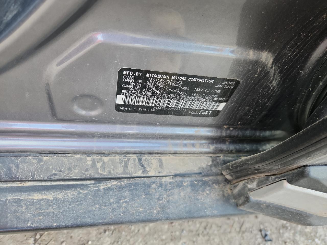 2019 Mitsubishi Outlander Se VIN: JA4AZ3A37KZ039147 Lot: 86053095