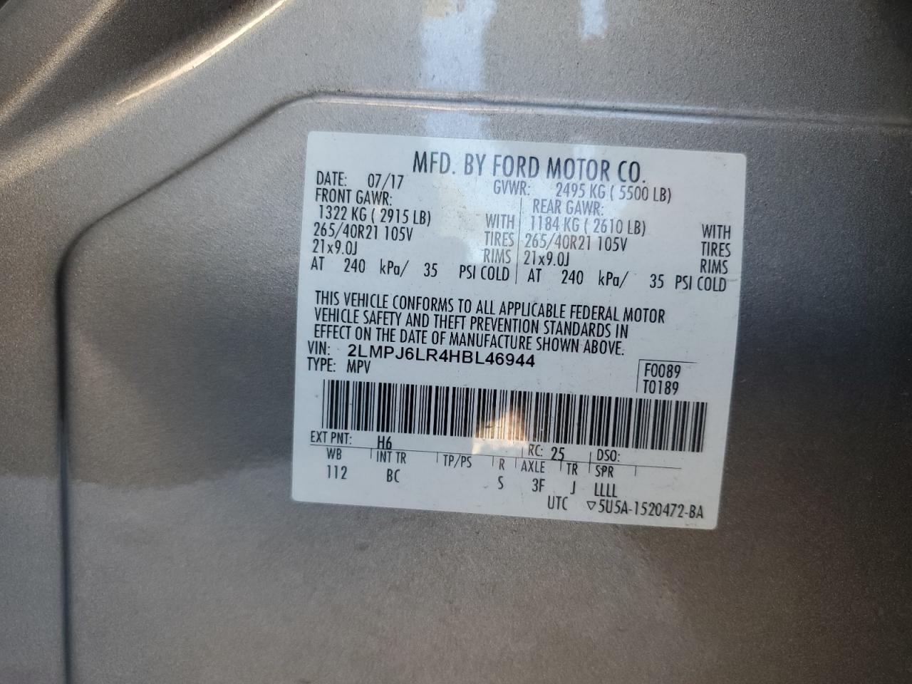 2017 Lincoln Mkx Reserve VIN: 2LMPJ6LR4HBL46944 Lot: 90375545