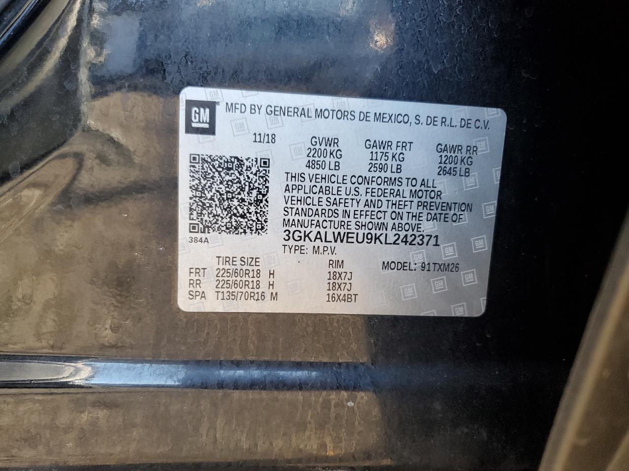 2019 GMC Terrain VIN: 3GKALWEU9KL242371 Lot: 86880265