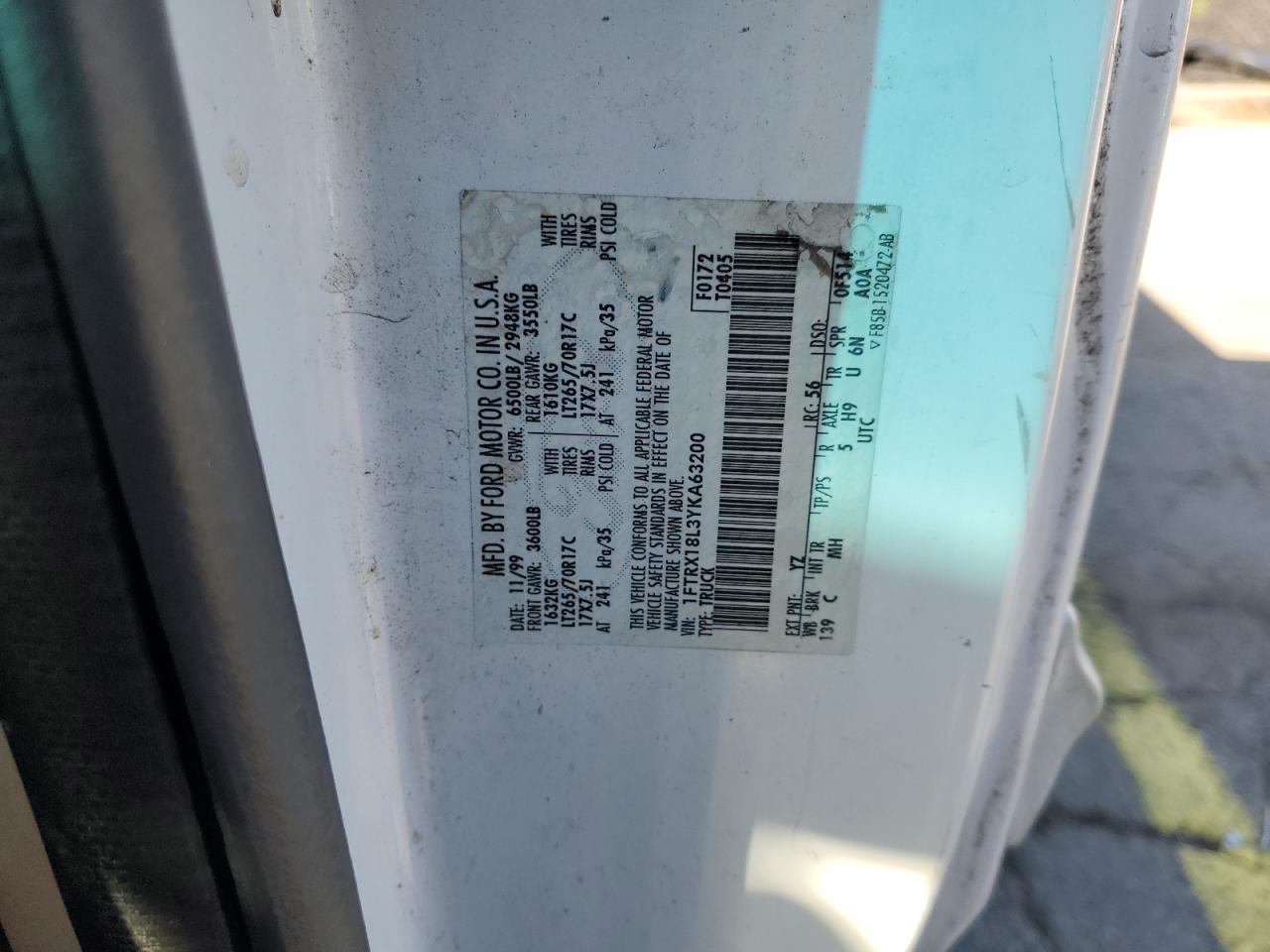 2000 Ford F150 VIN: 1FTRX18L3YKA63200 Lot: 87475665