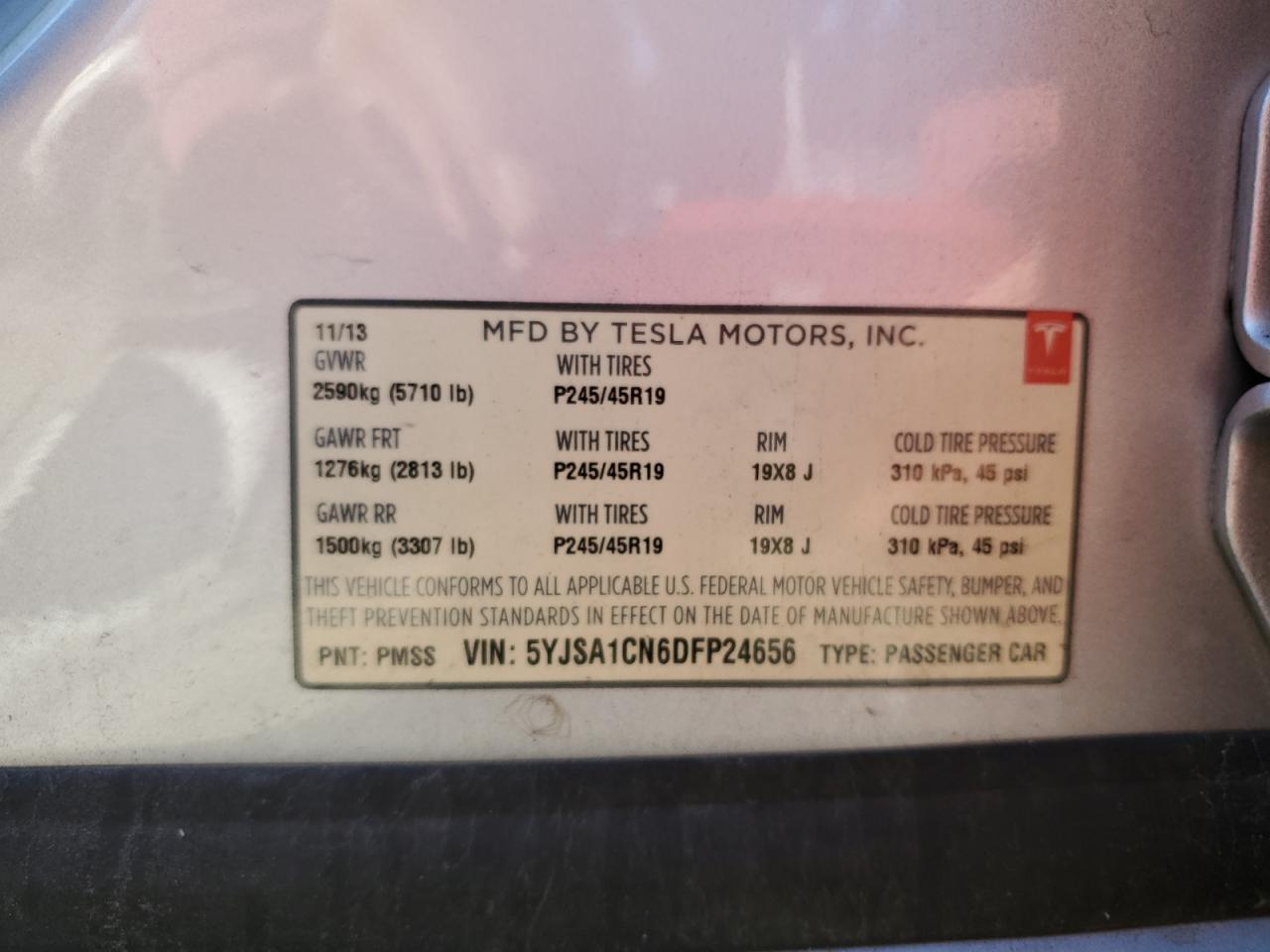 2013 Tesla Model S VIN: 5YJSA1CN6DFP24656 Lot: 86113215