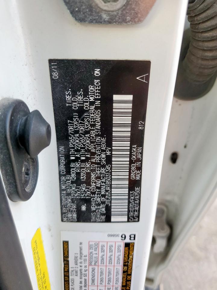 2011 Toyota 4Runner Sr5 VIN: JTEZU5JR1B5031345 Lot: 84622675