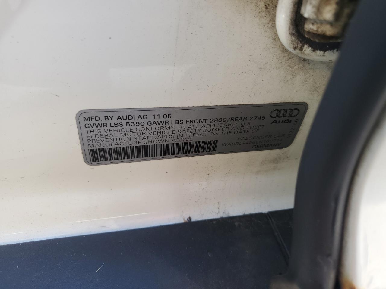 2006 Audi A6 4.2 Quattro VIN: WAUDL94F66N109714 Lot: 81864485