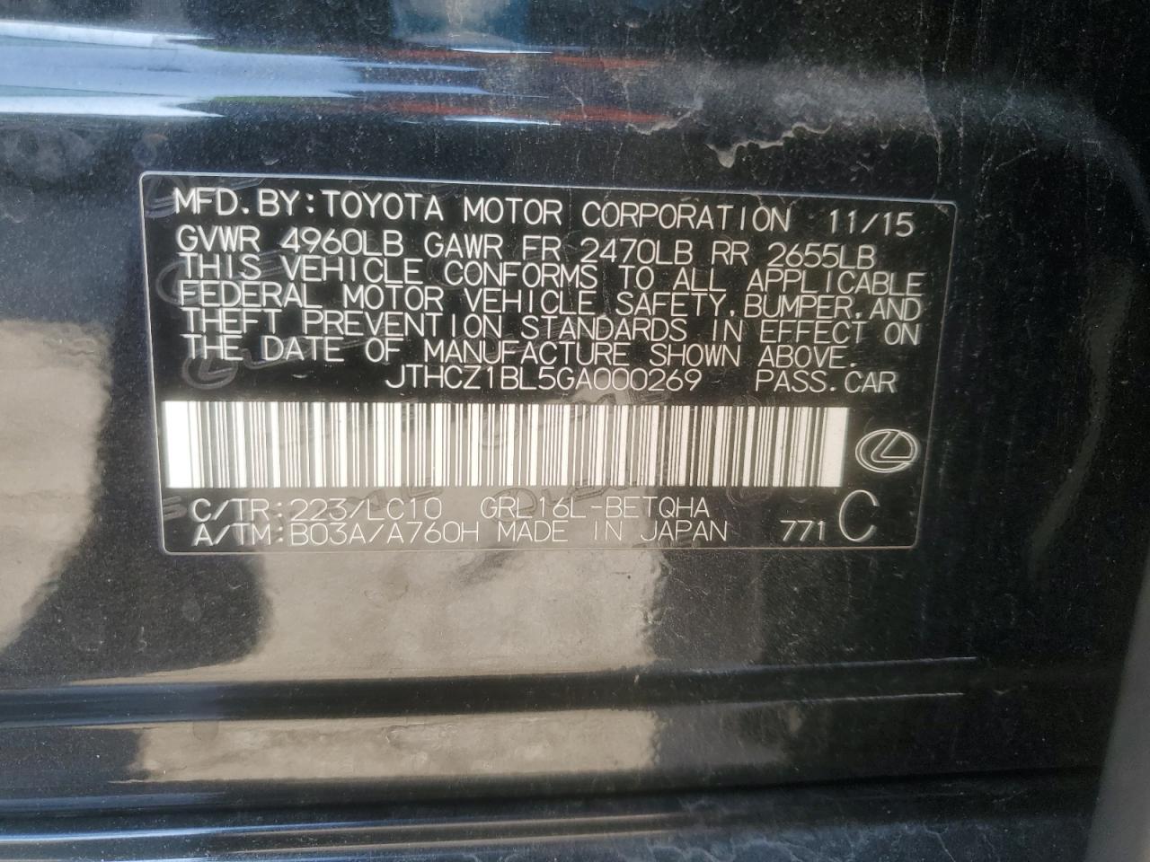 2016 Lexus Gs 350 VIN: JTHCZ1BL5GA000269 Lot: 82443185