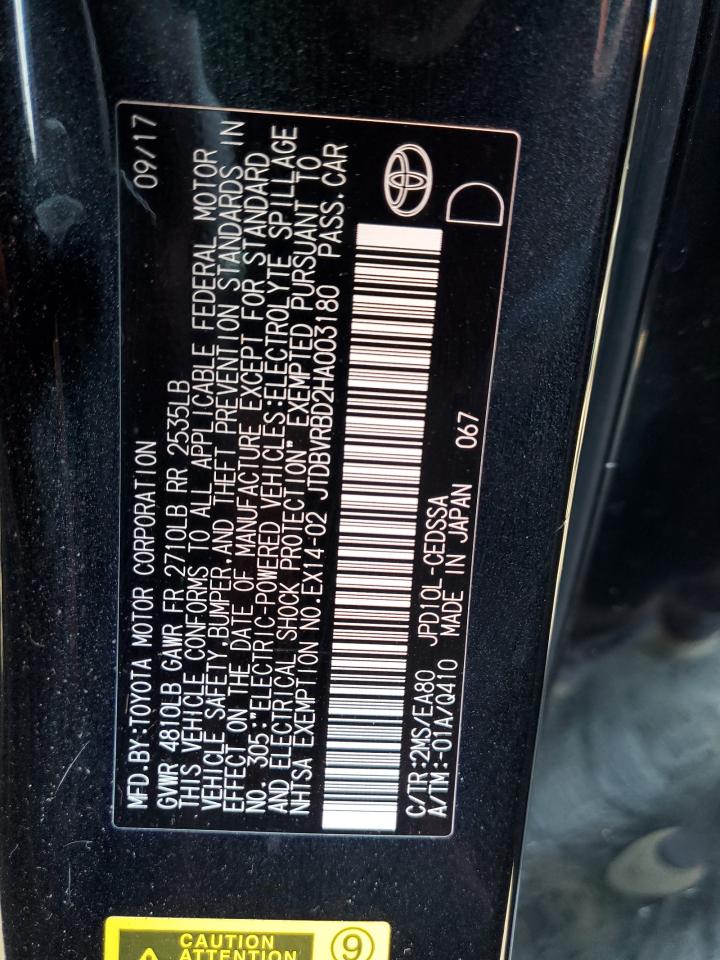 2017 Toyota Mirai VIN: JTDBVRBD2HA003180 Lot: 82406935