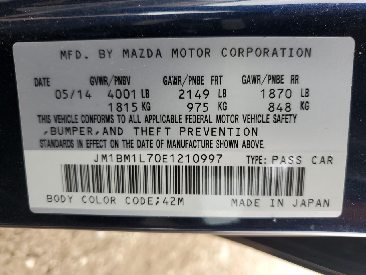 2014 Mazda 3 Touring VIN: JM1BM1L70E1210997 Lot: 87233355