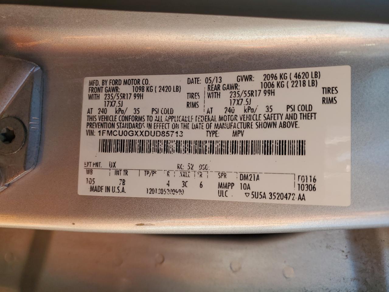 2013 Ford Escape Se VIN: 1FMCU0GXXDUD85713 Lot: 87067885