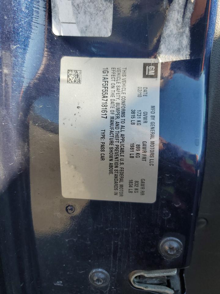 2010 Chevrolet Cobalt 2Lt VIN: 1G1AF5F55A7181617 Lot: 82315505