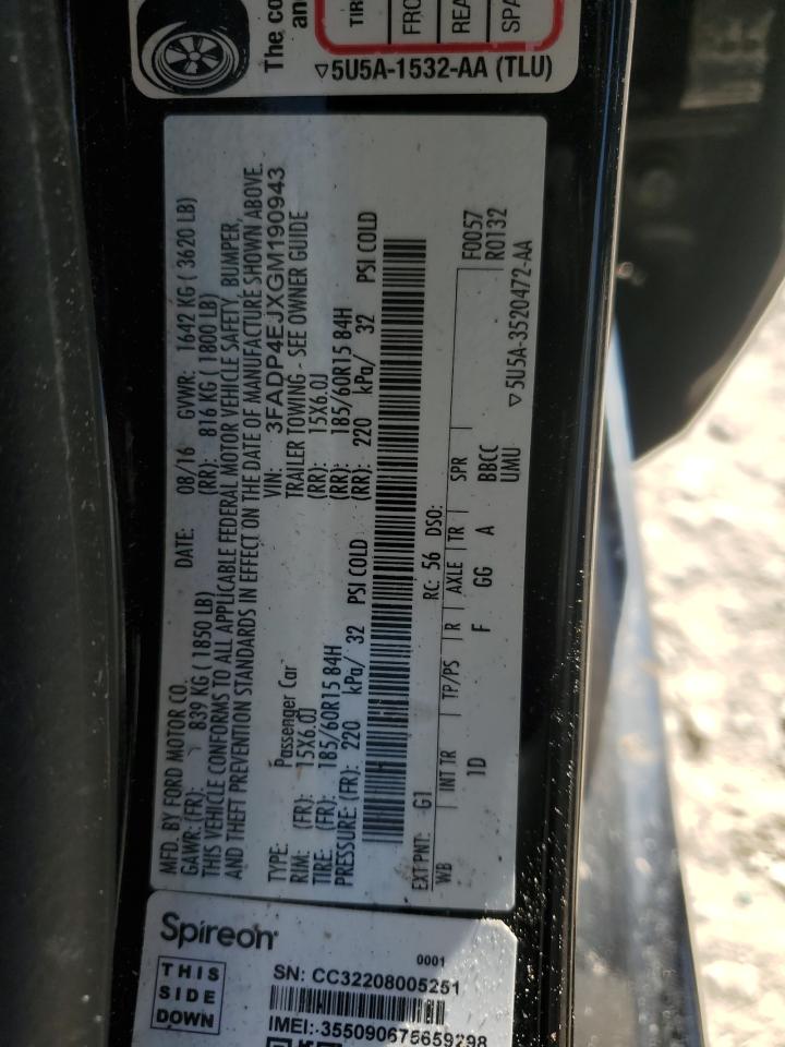 2016 Ford Fiesta Se VIN: 3FADP4EJXGM190943 Lot: 87188645