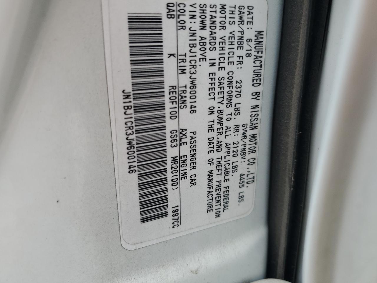 2018 Nissan Rogue Sport S VIN: JN1BJ1CR3JW600146 Lot: 85495265