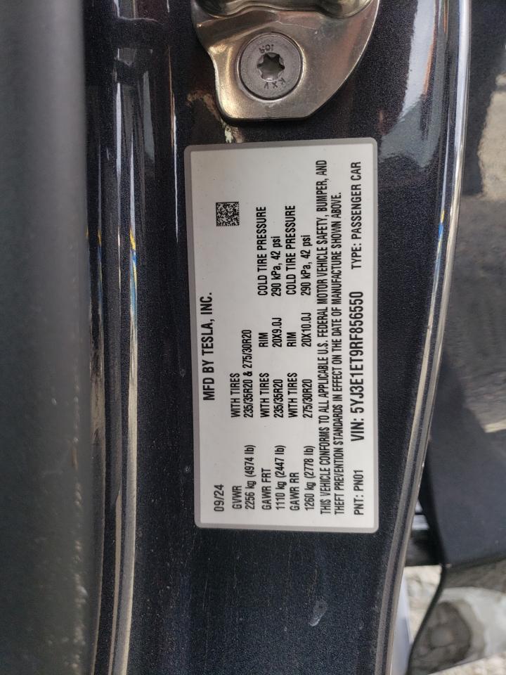 2024 Tesla Model 3 VIN: 5YJ3E1ET9RF856550 Lot: 89523465