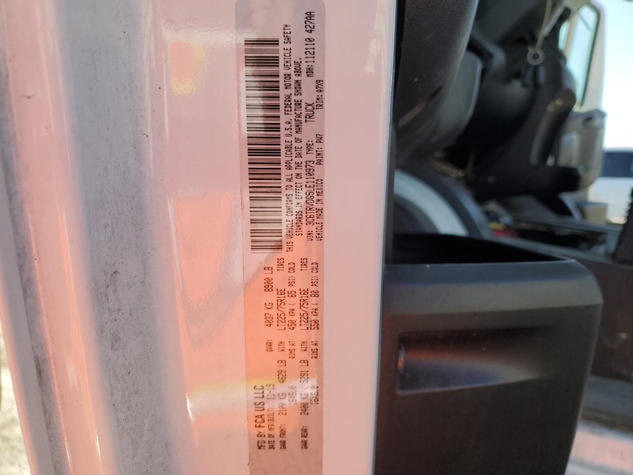 2020 Ram Promaster 2500 2500 High VIN: 3C6TRVDG5LE110973 Lot: 91076765