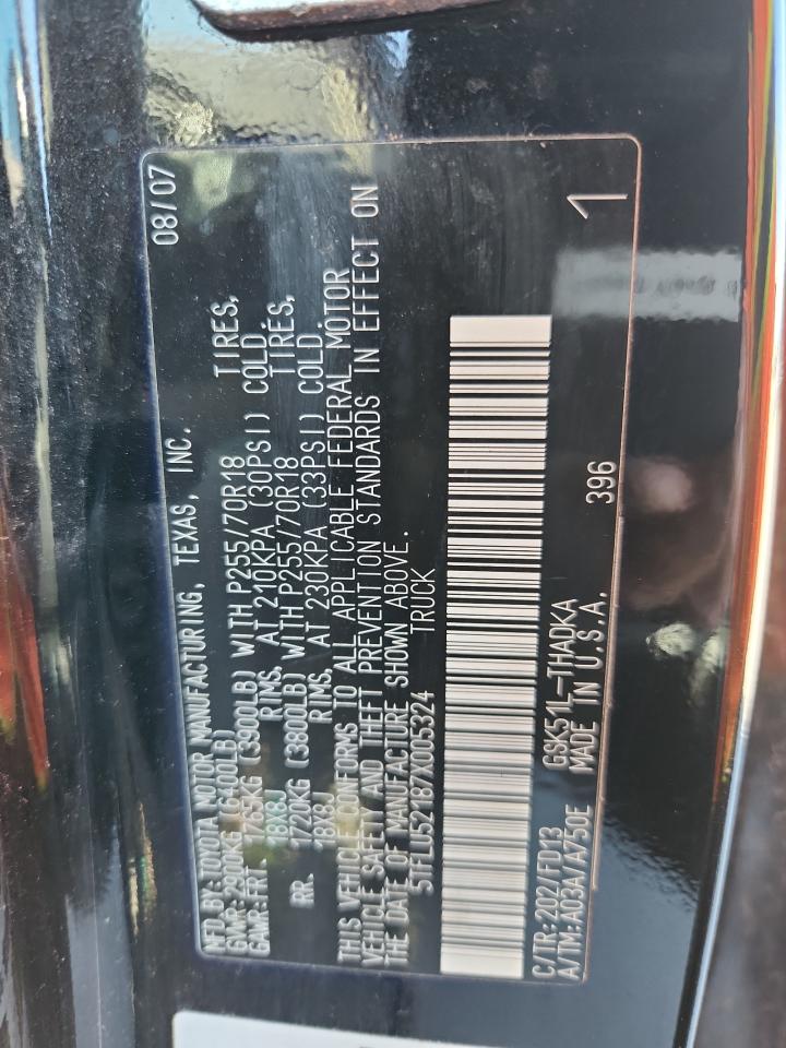 2007 Toyota Tundra VIN: 5TFLU52187X005324 Lot: 84544075