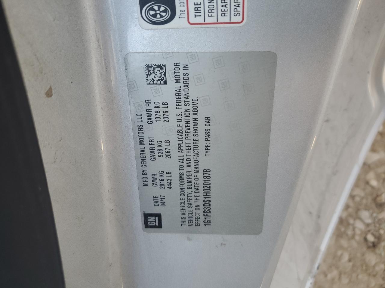 2017 Chevrolet Camaro Lt VIN: 1G1FB3DS1H0201878 Lot: 84748185