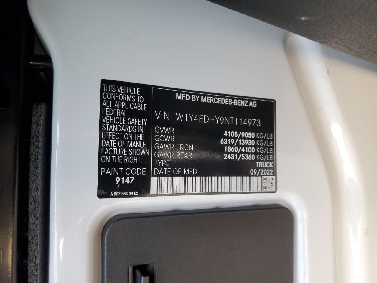 2022 Mercedes-Benz Sprinter 2500 VIN: W1Y4EDHY9NT114973 Lot: 86450625