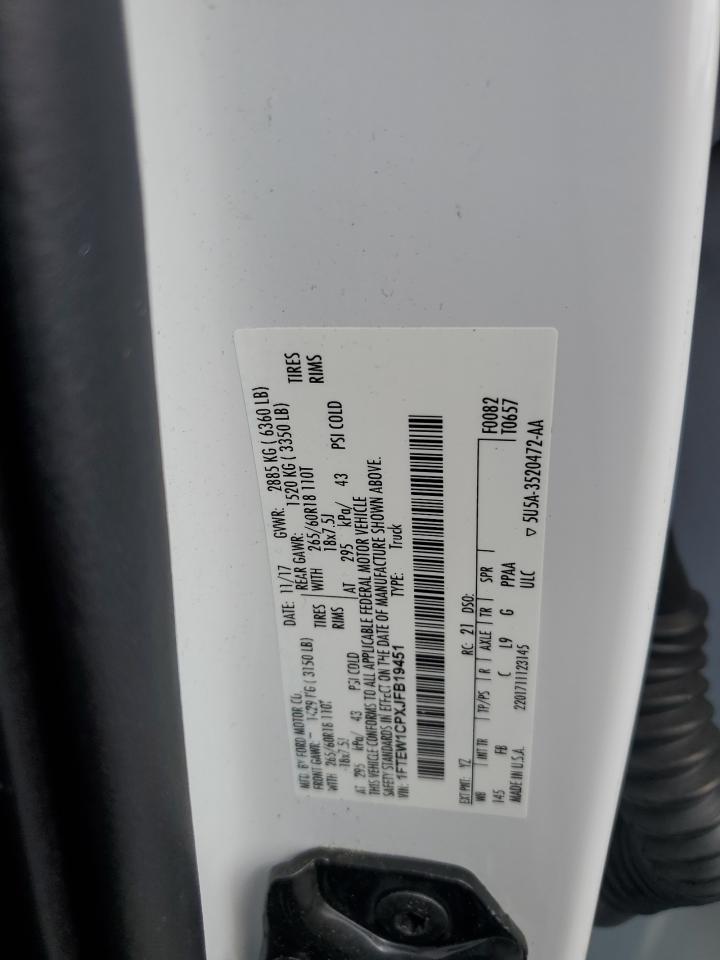 2018 Ford F150 Supercrew VIN: 1FTEW1CPXJFB19451 Lot: 85822755