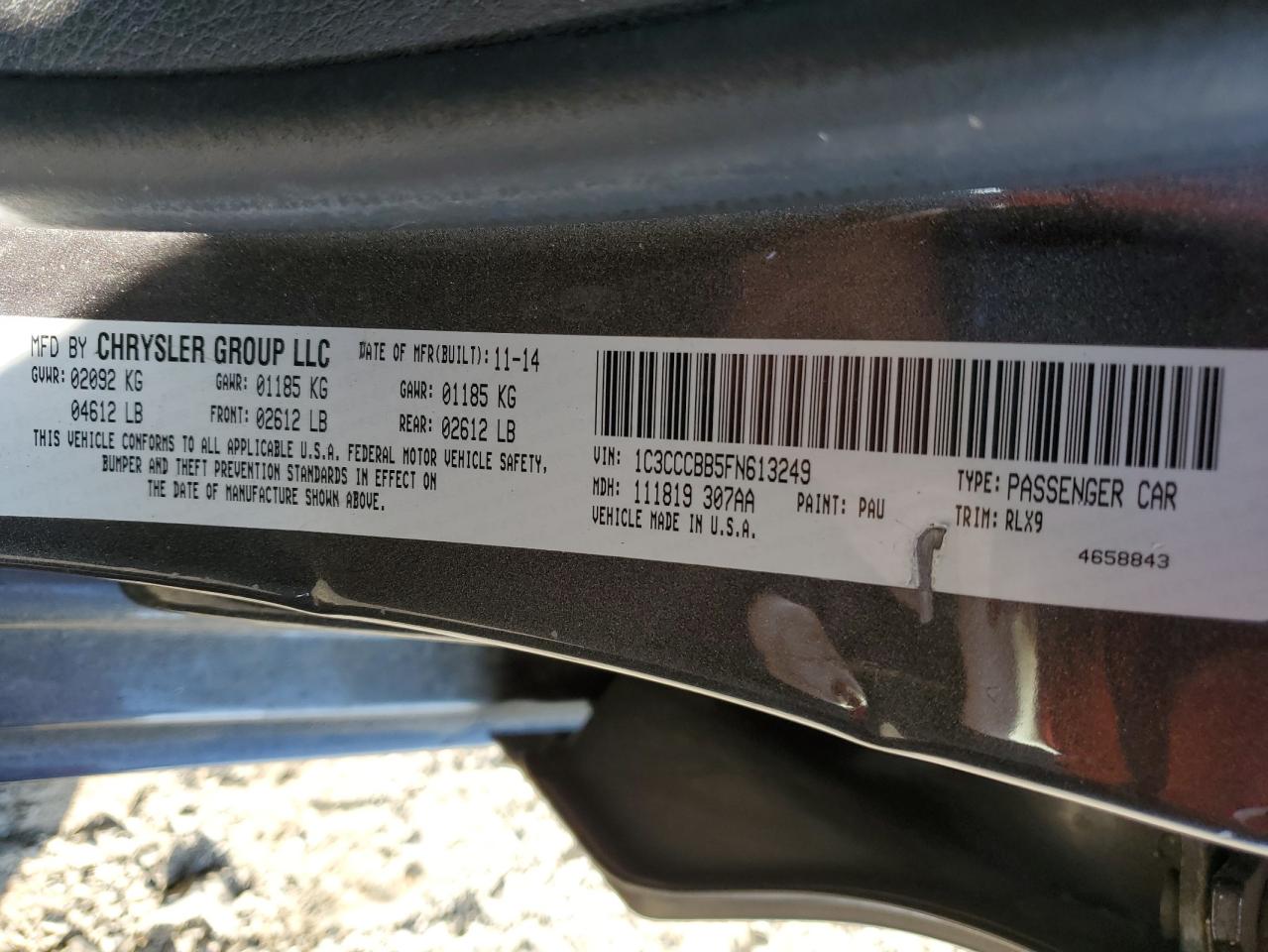 2015 Chrysler 200 S VIN: 1C3CCCBB5FN613249 Lot: 82208315