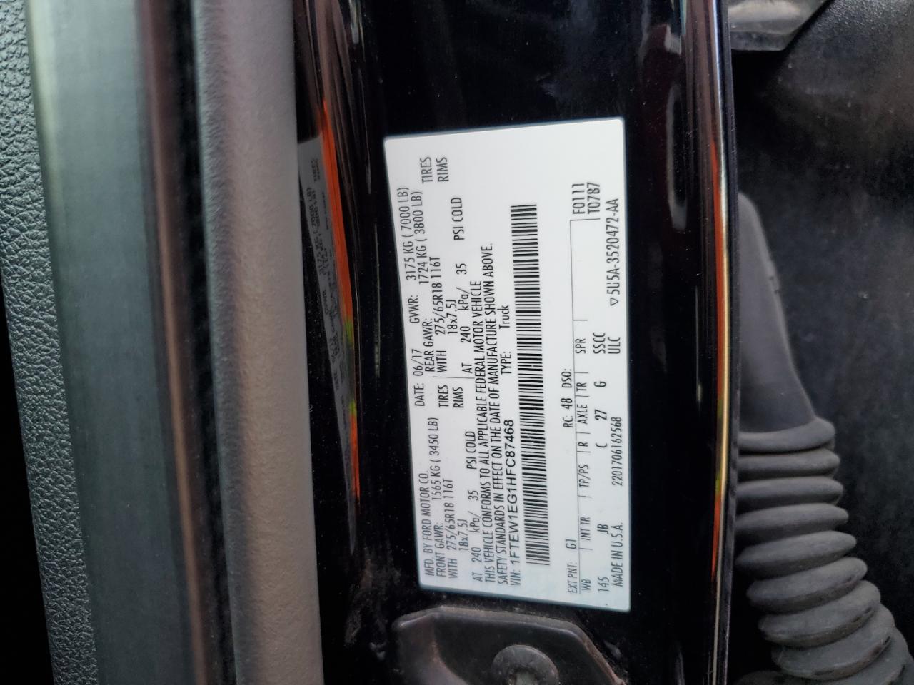 2017 Ford F150 Supercrew VIN: 1FTEW1EG1HFC87468 Lot: 86283535