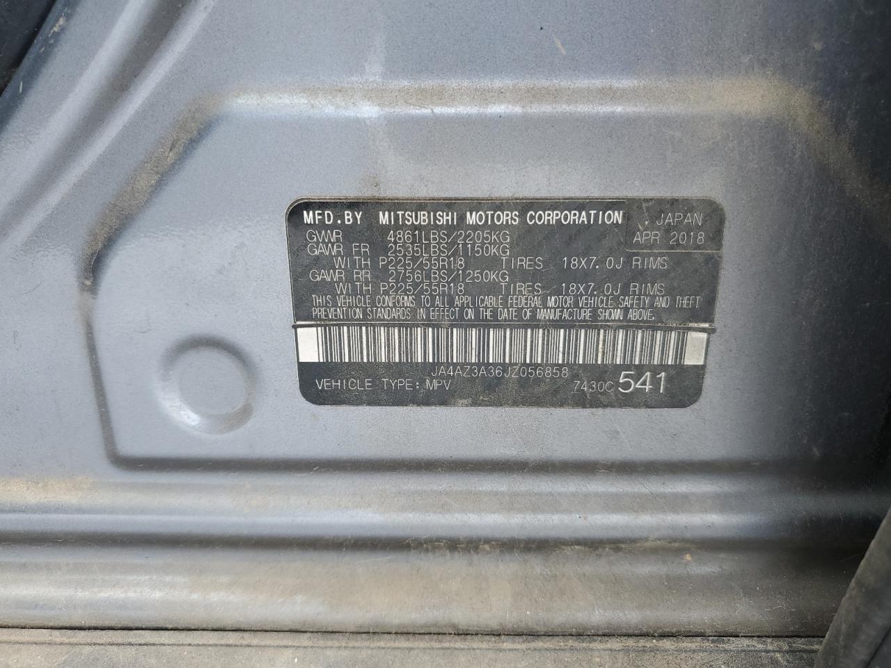 2018 Mitsubishi Outlander Se VIN: JA4AZ3A36JZ056858 Lot: 82248625