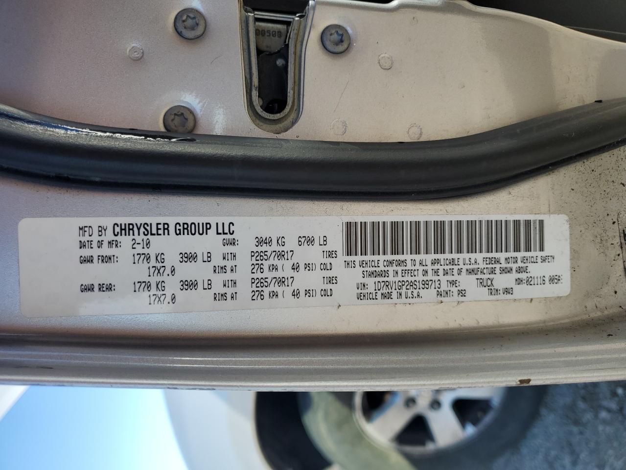 2010 Dodge Ram 1500 VIN: 1D7RV1GP2AS199713 Lot: 86110735