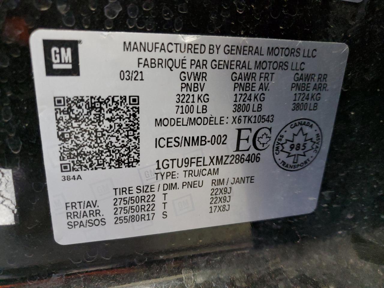 2021 GMC Sierra K1500 Denali VIN: 1GTU9FELXMZ286406 Lot: 82413525