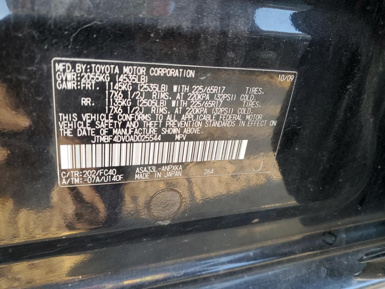 2010 Toyota Rav4 VIN: JTMBF4DV0AD025544 Lot: 84911525