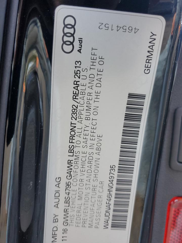 2017 Audi A4 Premium VIN: WAUDNAF46HN049735 Lot: 82528515