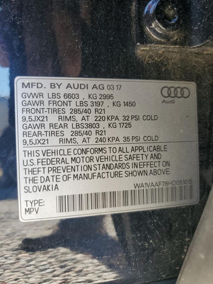 2017 Audi Q7 Prestige VIN: WA1VAAF78HD051015 Lot: 82640005