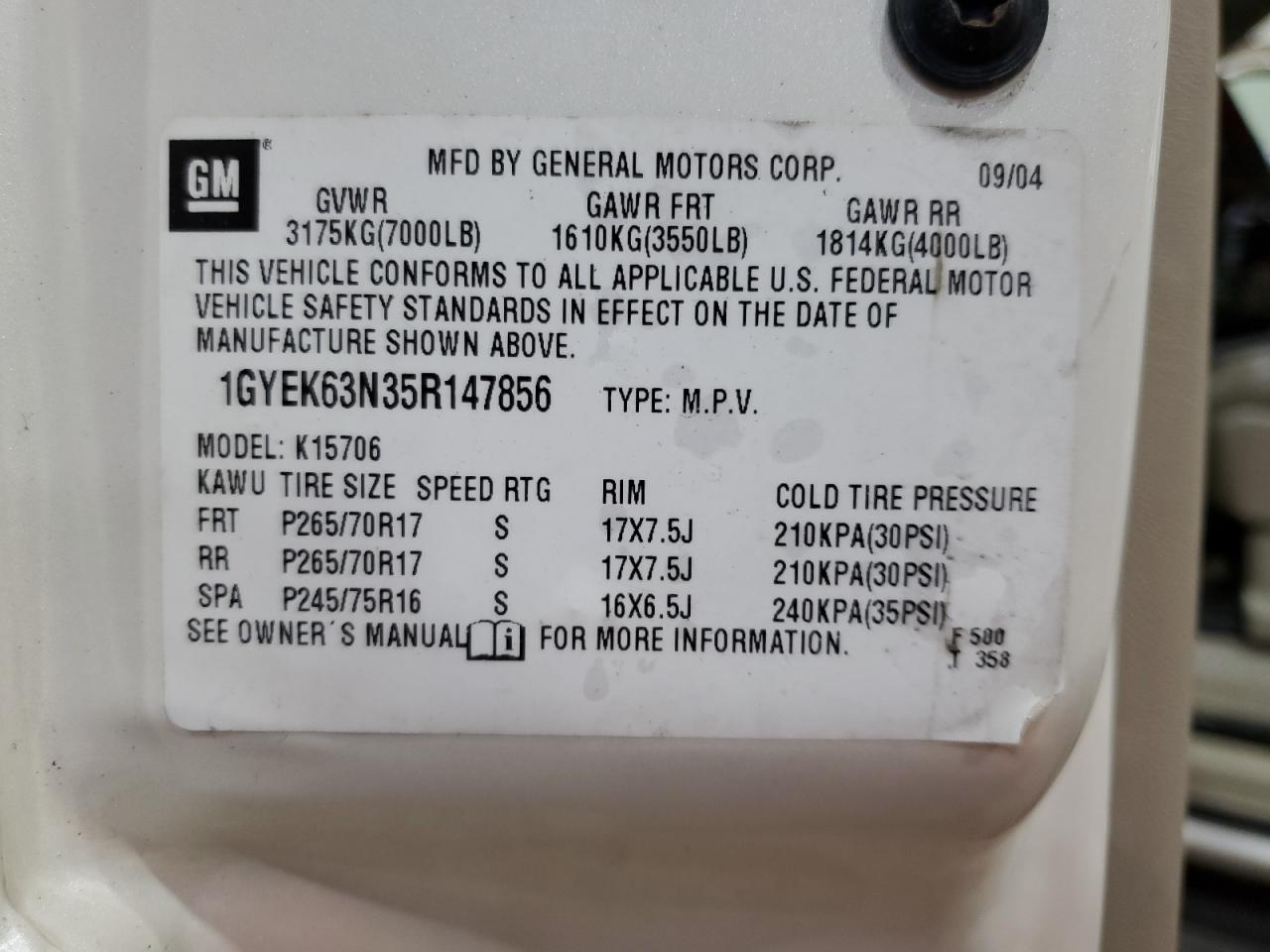 2005 Cadillac Escalade Luxury VIN: 1GYEK63N35R147856 Lot: 87464235