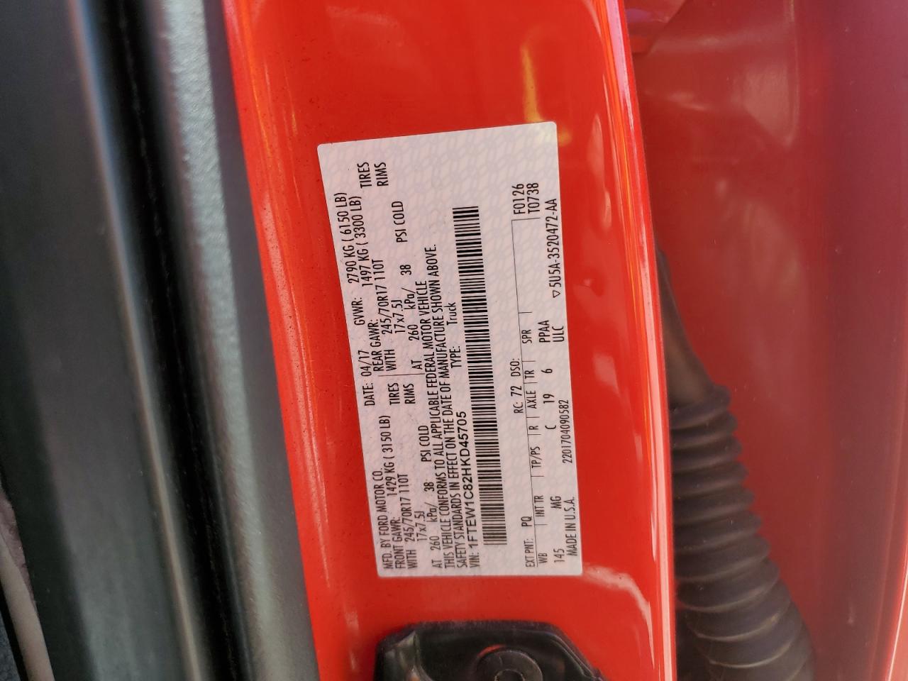 2017 Ford F150 Supercrew VIN: 1FTEW1C82HKD45705 Lot: 84643585