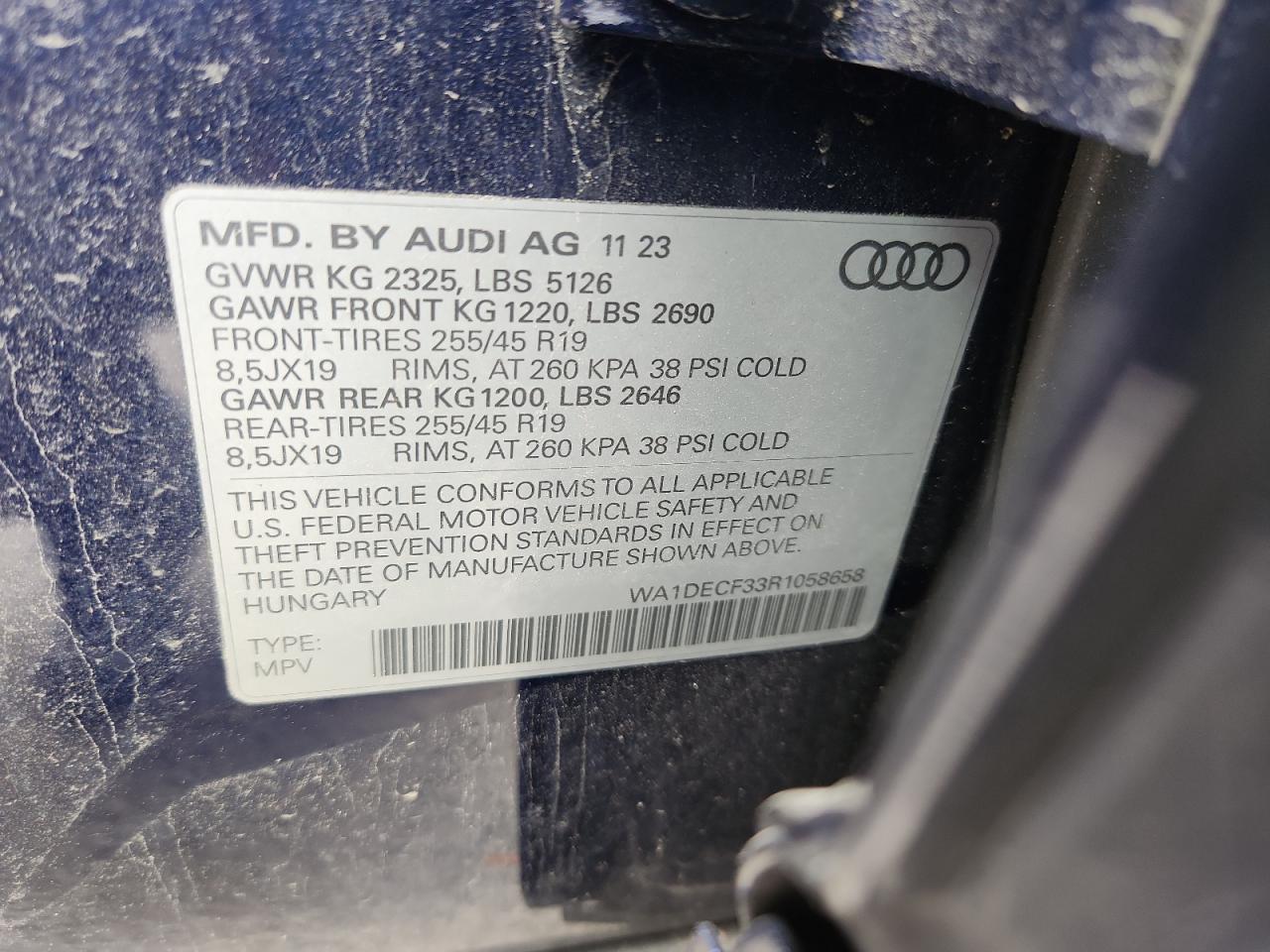 2024 Audi Q3 Premium S Line 45 VIN: WA1DECF33R1058658 Lot: 86603325