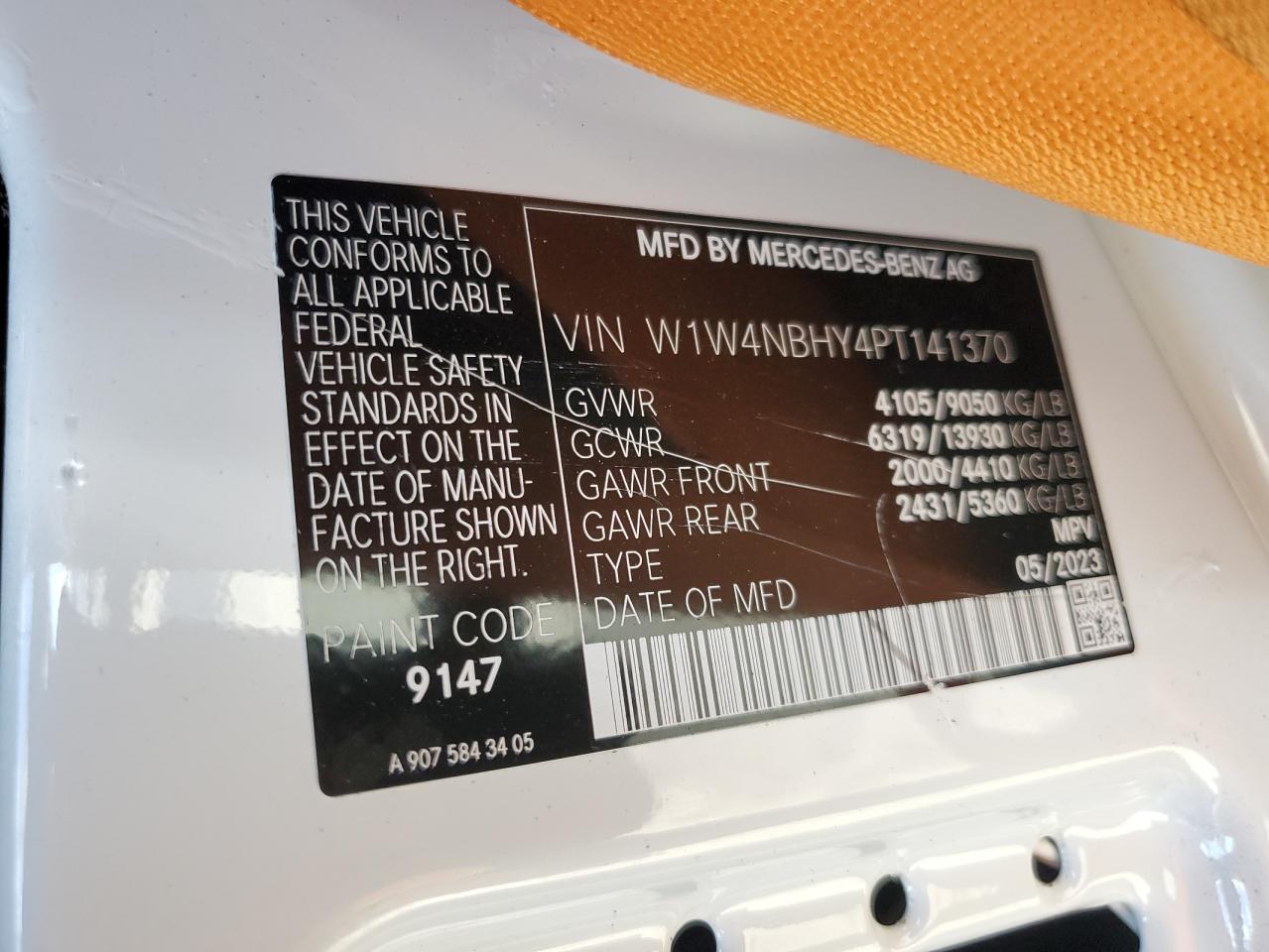 2023 Mercedes-Benz Sprinter 2500 VIN: W1W4NBHY4PT141370 Lot: 85064375