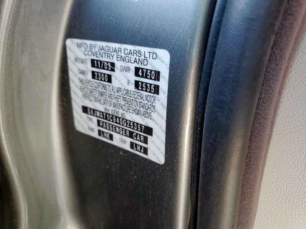 2004 Jaguar Xj8 VIN: SAJWA71C94SG25357 Lot: 81850725