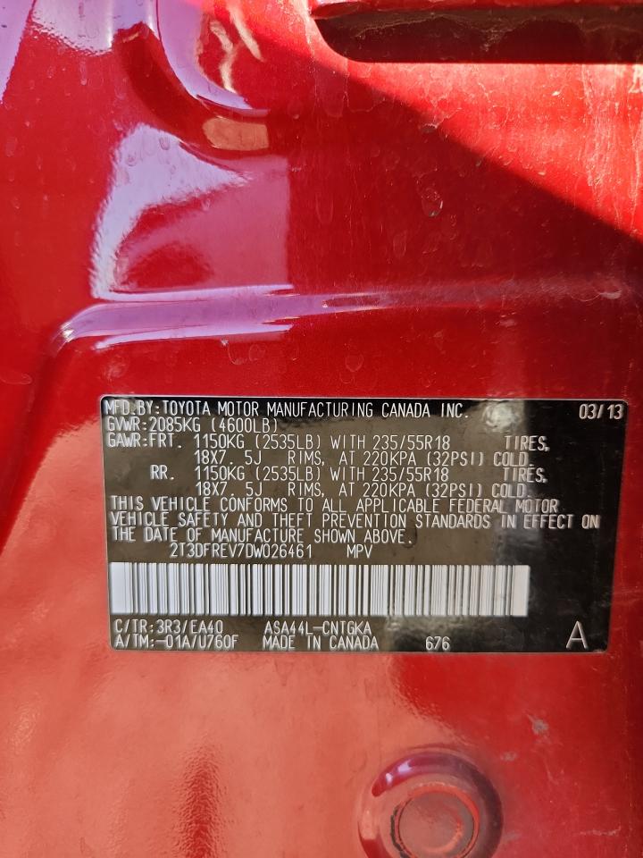 2013 Toyota Rav4 Limited VIN: 2T3DFREV7DW026461 Lot: 86706385
