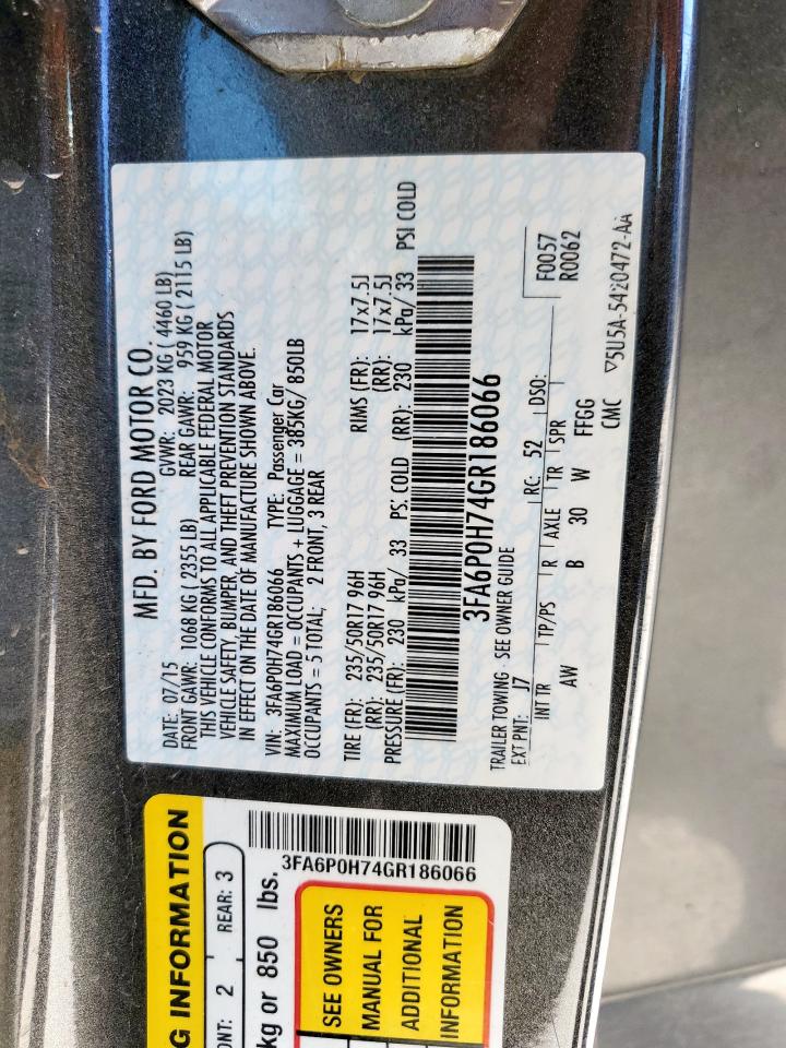 2016 Ford Fusion Se VIN: 3FA6P0H74GR186066 Lot: 90946195